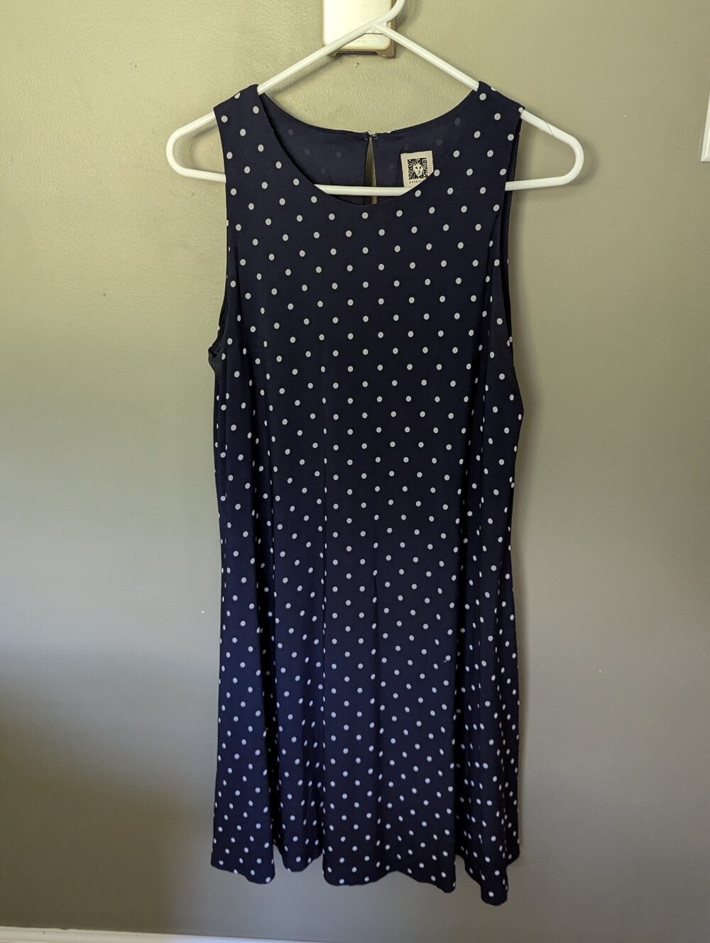 Ann Klein Sleeveless Navy Polka Dot A-Line Dress